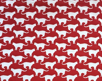 Tejido escandinavo Tejido de lona de algodón sueco Gatos / Rojo - 150 cm (59'') de ancho