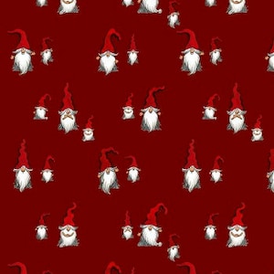 Cotton fabric Christmas Gnome fabric  Cotton Canvas Scandinavian cotton fabric Red background