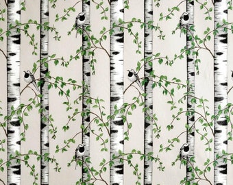 Watercolor Sketch White Birches Organic  Betula Pendula Drapery Curtain One Panel Leaves Silver Birch Blackout lining available