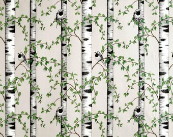 Watercolor Sketch White Birches Organic Betula Pendula Drapery Curtain One Panel Leaves Silver Birch Blackout lining available
