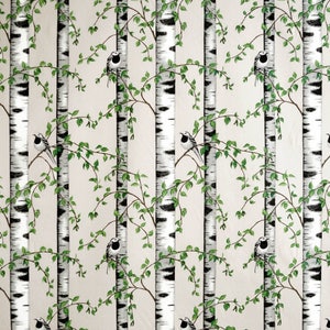 Tablecloth Scandinavian cotton tablecloth Birds Birch Tree Ecru background Nature Round Oval Rectangle