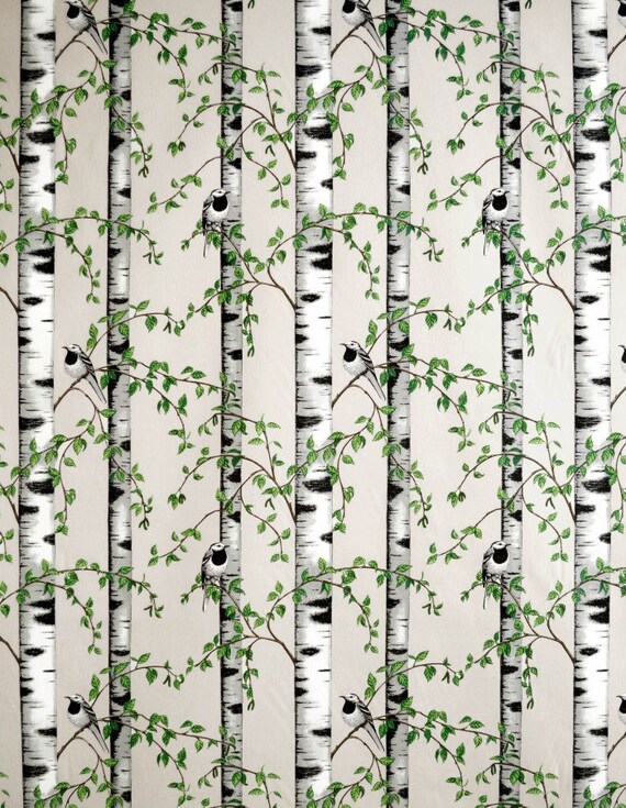 Tablecloth Scandinavian cotton tablecloth Birds Birch Tree Ecru background Nature Round Oval Rectangle