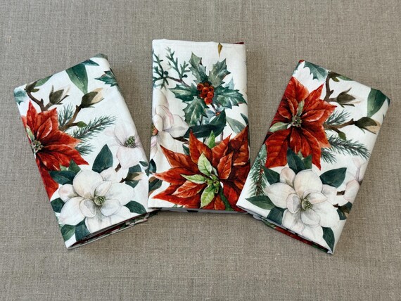 Cotton fabric Christmas napkins Set Christmas flower Poinsettia 45*45cm/18''x18''