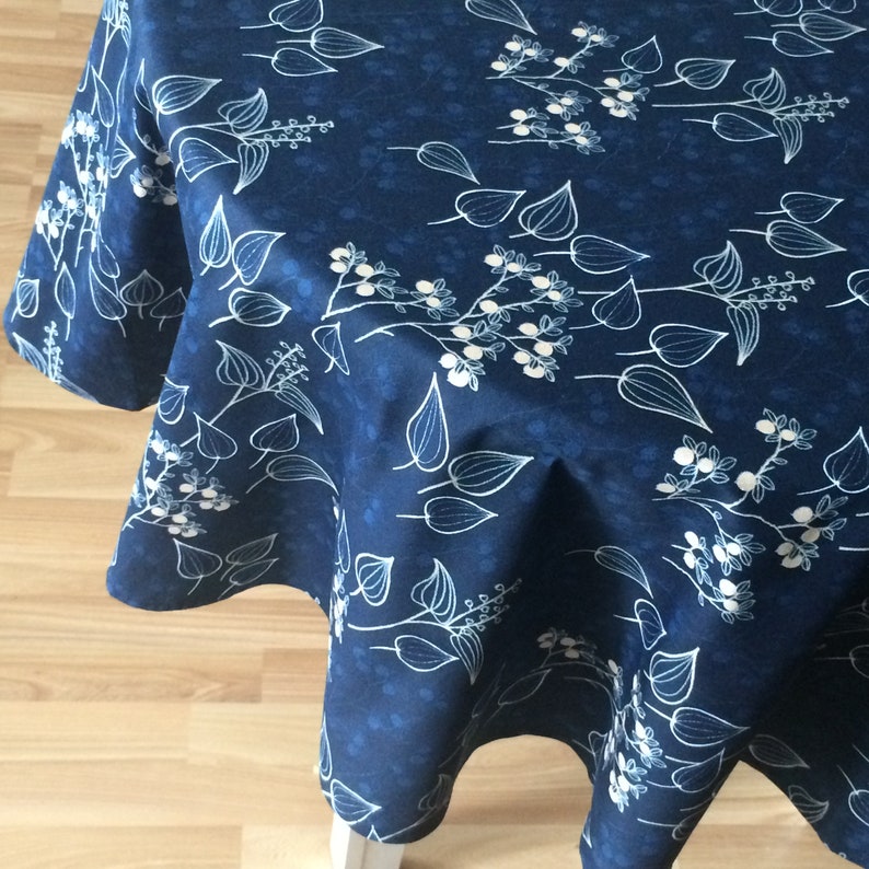 Round 148cm 58 inches Round cotton tablecloth Scandinavian cotton fabric Navy bluegold
