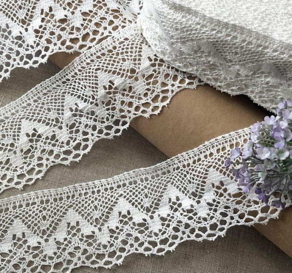 Linen lace trim Optic White by the yard/meter, 100% linen, 70mm/2.75 inch wide