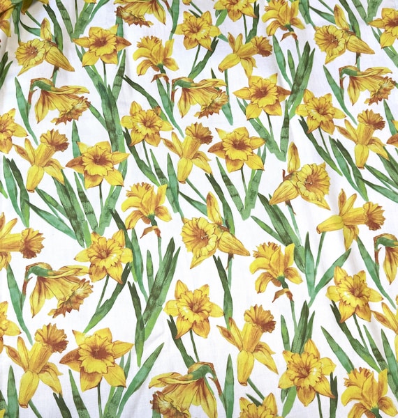 Yellow floral Daffodils, Narcissus Tablecloth, Plants and Leaves Tablecloth, Rectangle Oval Round Scandinavian cotton canvas fabric