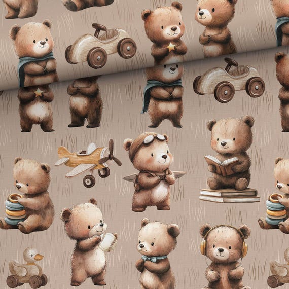 Teddy bear games Cotton fabric for sewing and quilting 155 cm wide