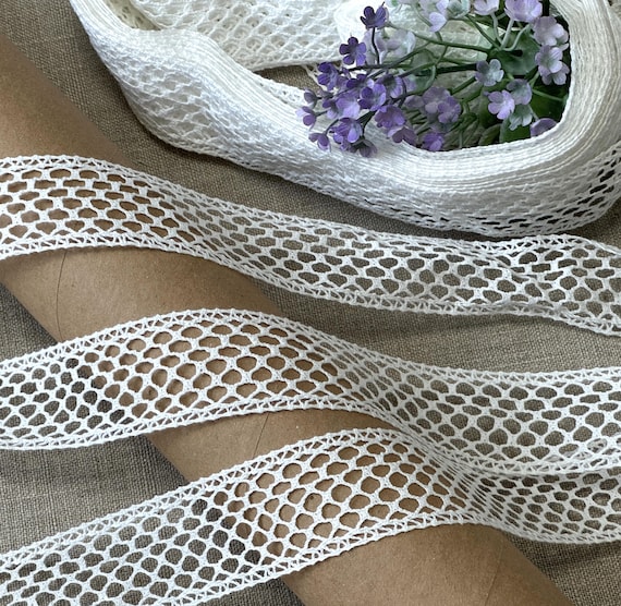 White cotton crochet lace, 100% cotton, 30mm/1.18 inch wide