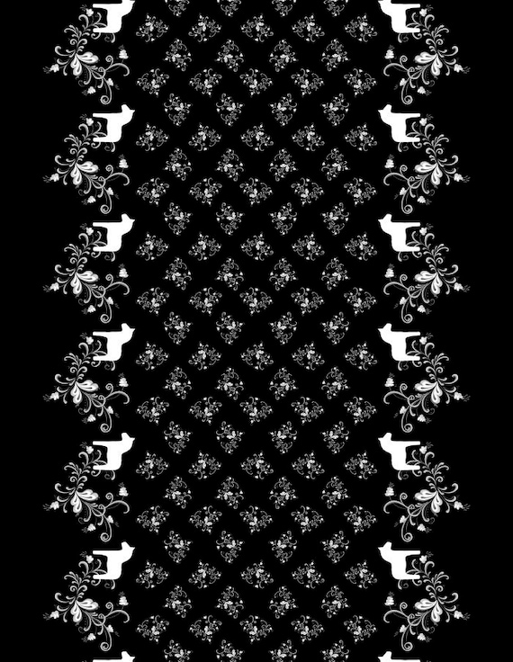 Scandinavian cotton fabric Dala Horse Balck and White - Tablecloth fabric Curtain fabric Home decor fabric Cotton Canvas