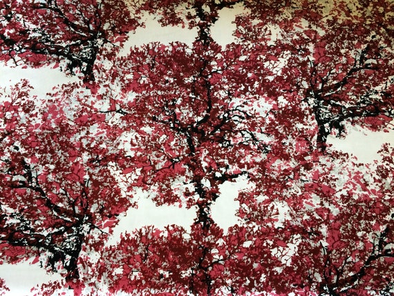 Scandinavian Cotton fabric Cotton canvas Tree Red / Silver  - Heavy Cotton