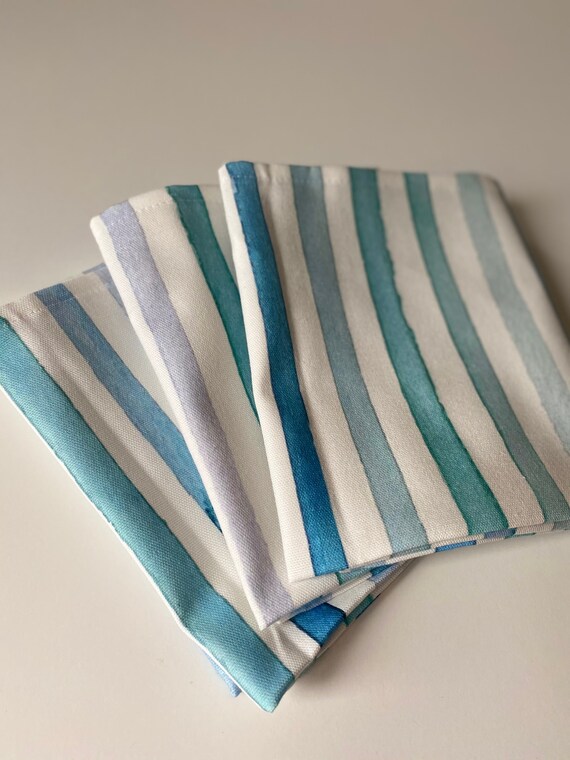 Kitchen Towel Tea Towel Dish Towel Scandinavian Cotton Fabric Striped Turquoise Blue Towel Etsy UK