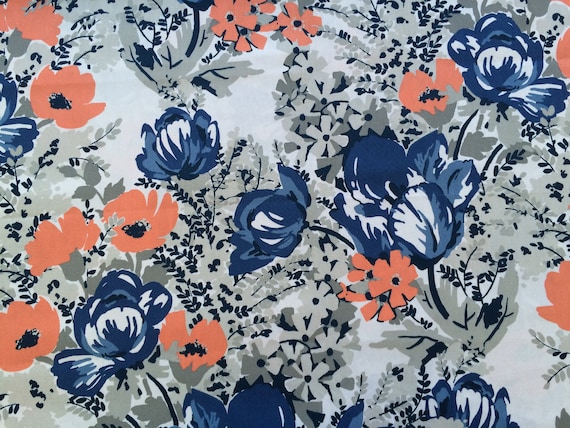 Scandinavian Cotton fabric Floral Blue -  59 inches (150 cm) wide