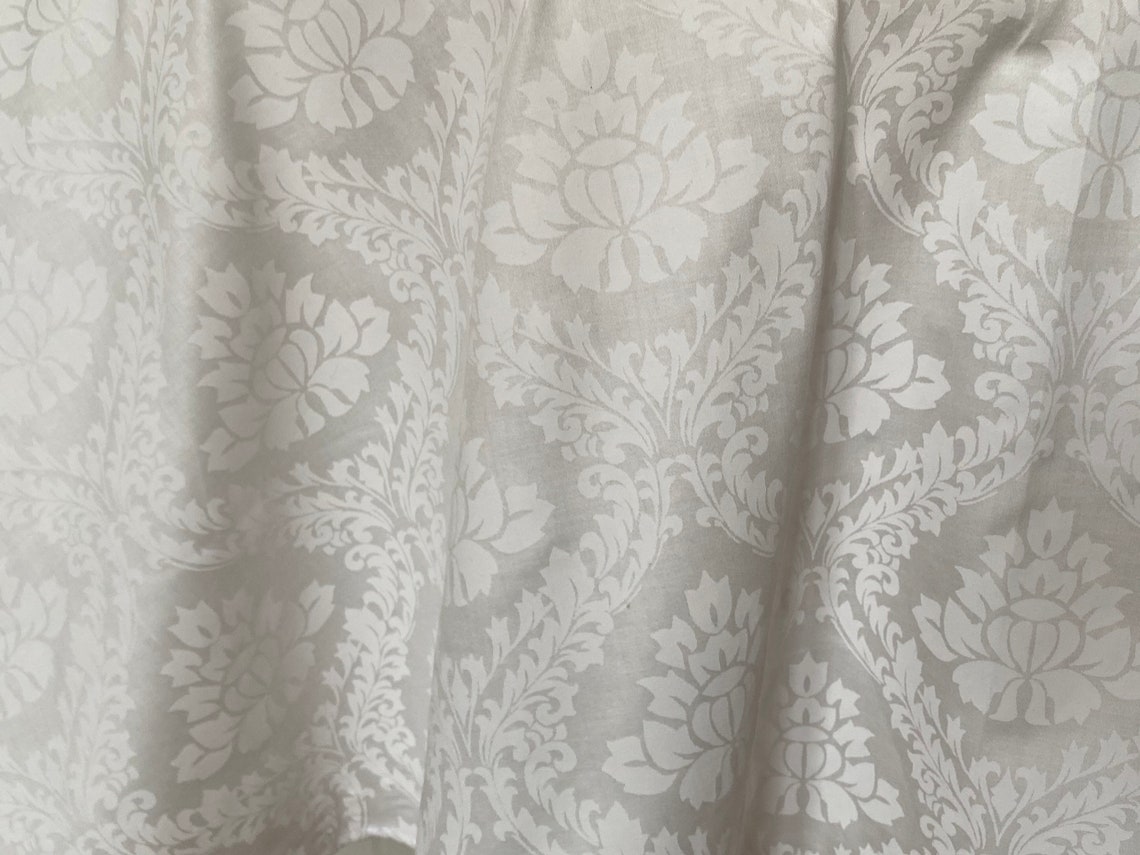 Tablecloth White Damask Print Floral White Sateen Round Square Etsy