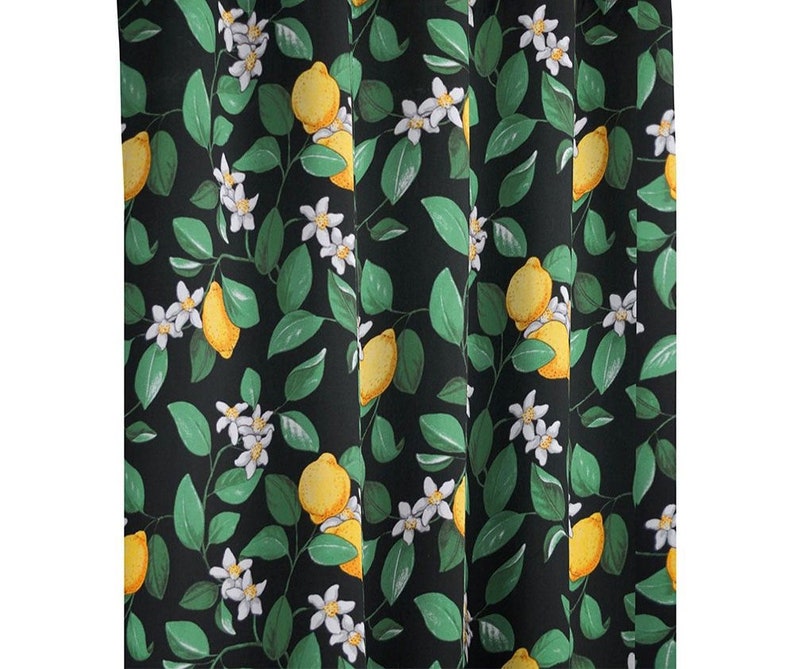 Curtains Scandinavian Cotton fabric Yellow Lemons Green Yellow Black Kitchen Valance Cafe curtains