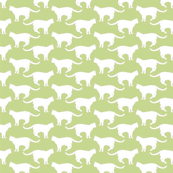 Scandinavian fabric Swedish Cotton canvas fabric Cats / Green - 150 cm (59'') wide
