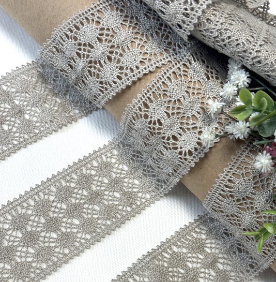 Linen lace trim border by the yard/meter, 100% linen, 55mm/ 2.16 inch wide
