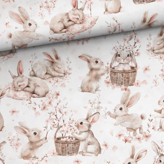 Easter Blossom Bunnies Easter Rabbits fabric for sewing and quilting 155 cm wide