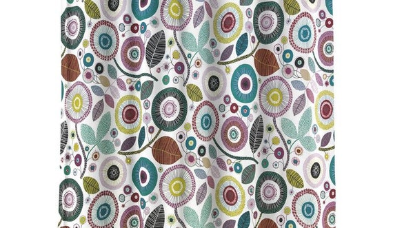 Cotton Curtains Panel Decor Cafe curtain Kitchen valance Scandinavian cotton fabric Floral Circles