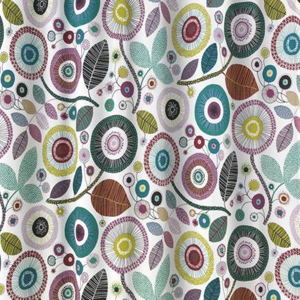 Cotton Curtains Panel Decor Cafe curtain Kitchen valance Scandinavian cotton fabric Floral Circles