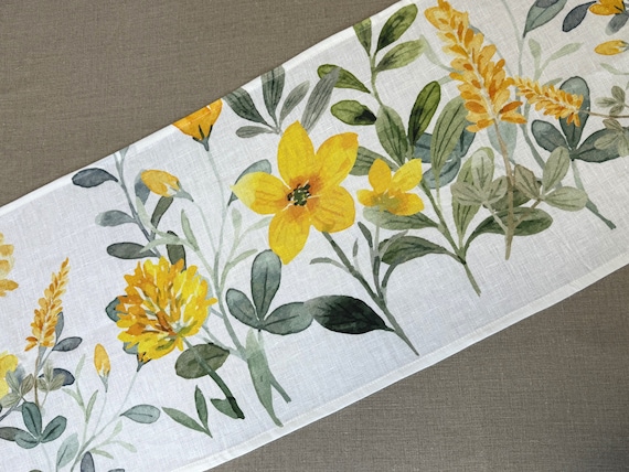 Linen Table runner Yellow Floral Garden Table linens Yellow Flowers 41*170cm/16''x67''