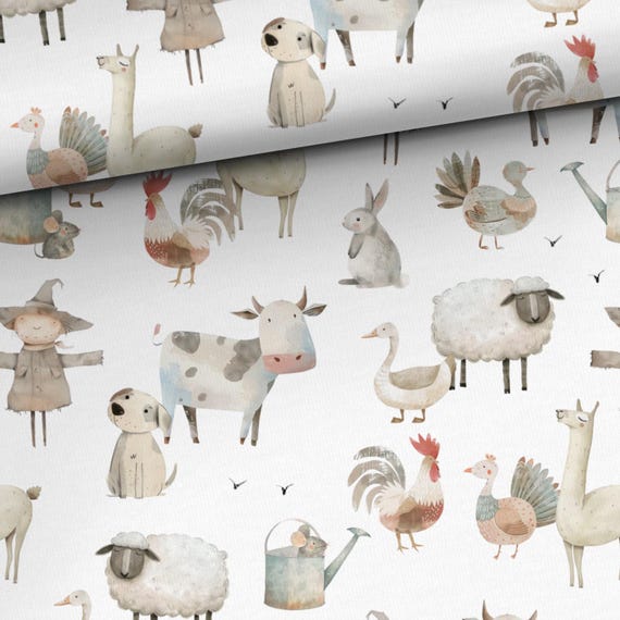 Farm Animals Cotton Fabric, Baby Quilts & Sewing (61" Wide)