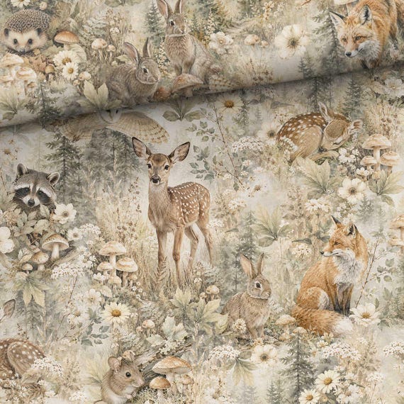 Pure Forest Woodland Cotton Jersey Fabric, Loop knit fabric