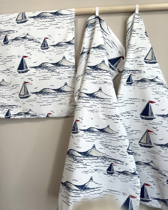 Kitchen Towel Tea Towel Dish Towel I Fabric Napkins I Scandinavian Cotton fabric Sailboat