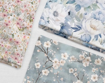 Floral Cotton Jersey knitwear fabrics Stretch knit fabric Dress fabric by the yard, by the meter