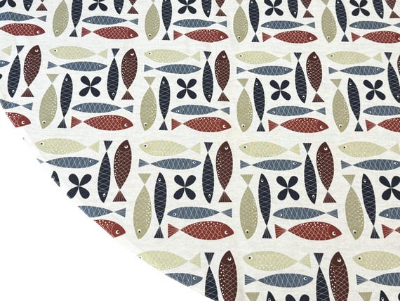 Round tablecloth Fish print Kitchen tablecloth Scandinavian cotton fabric Table linens Round 145cm/57in