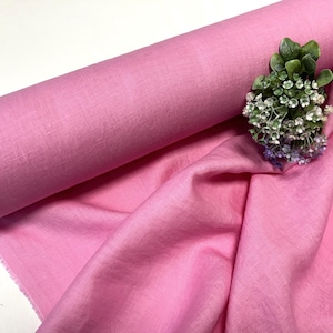 Pink solid linen fabric Washed softened, Fabric by the yard, by the meter 145cm wide // 57in wide
