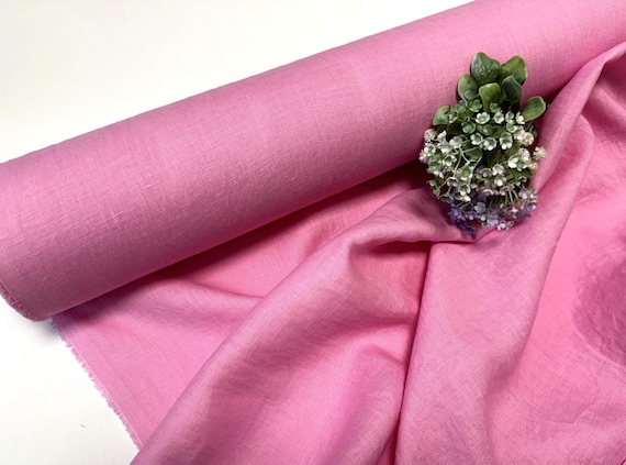Pink solid linen fabric Washed softened, Fabric by the yard, by the meter 145cm wide // 57in wide