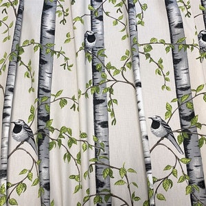 Cotton Curtains Cafe Curtains Kitchen Valance Panels Window Curtains Birds Tree Ecru background