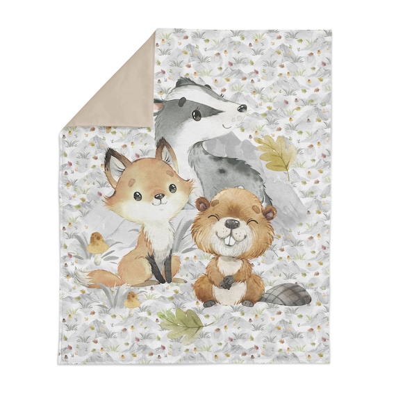 Panel XL Mountain Autumn, Forest Animals, Baby animals Woodland cotton fabric 75*100cm