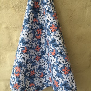 Cotton Tea Towel Kitchen Dish Towel - Scandinavian Cotton fabric Floral Blue White Flowers