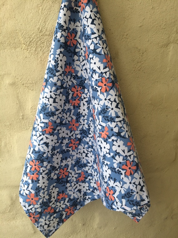 Cotton Tea Towel Kitchen Dish Towel - Scandinavian Cotton fabric Floral Blue White Flowers