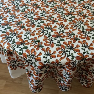 Round Rectangle Cotton Tablecloth Table top Table Linens Scandinavian cotton fabric Vilda Orange Green Plants