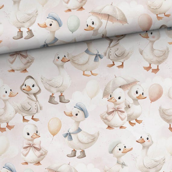 Cute Ducks cotton fabric, Cute animals cotton fabric for sewing and quilting