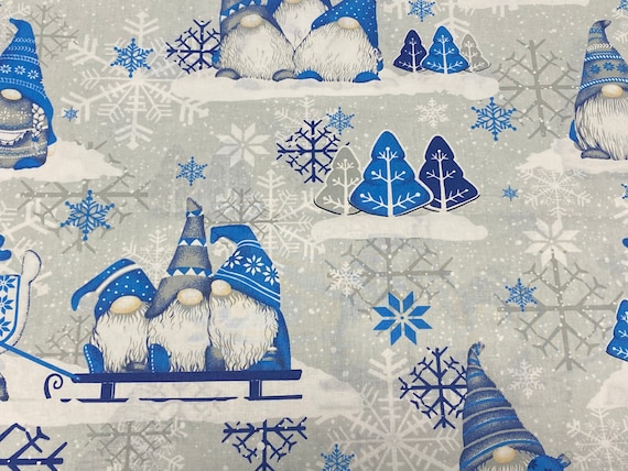 Christmas fabric Printed Cotton fabric Christmas Gnome printed 100%cotton Blue