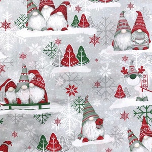 Christmas fabric Printed Cotton fabric Christmas Gnome printed 100%cotton Green and Red