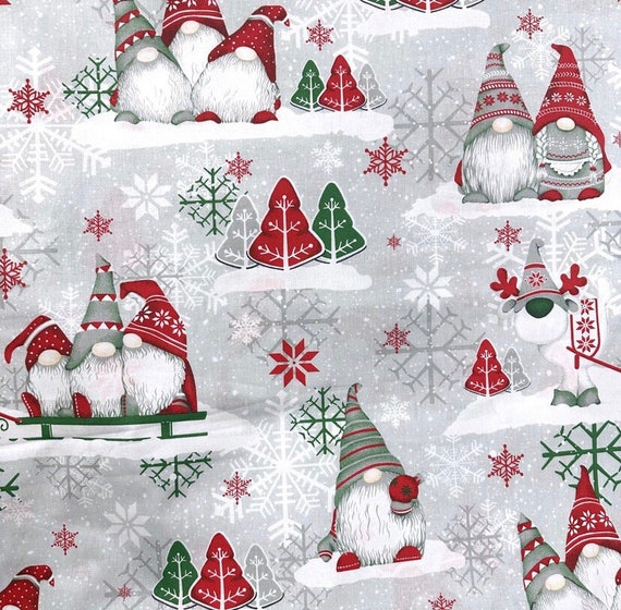 Christmas fabric Printed Cotton fabric Christmas Gnome printed 100%cotton Green and Red