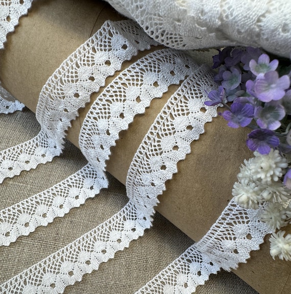 White cotton lace trim, woven 100% cotton, 20mm/0.78 inches wide