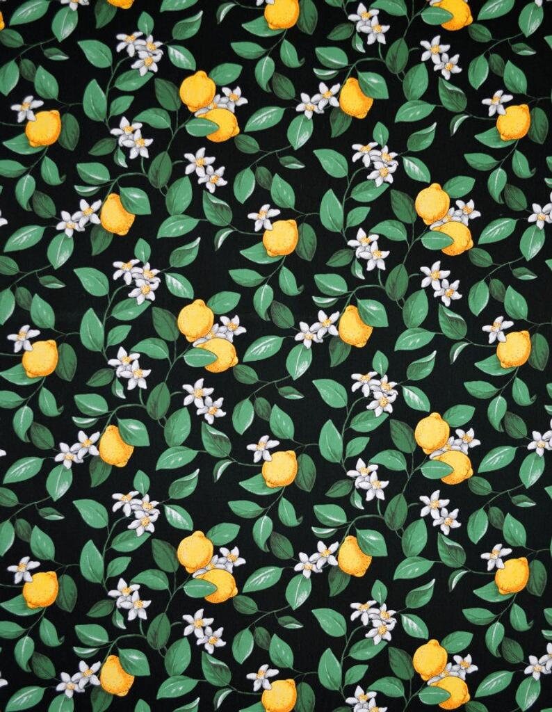 Curtains Scandinavian Cotton fabric Yellow Lemons Green Yellow Black Kitchen Valance Cafe curtains
