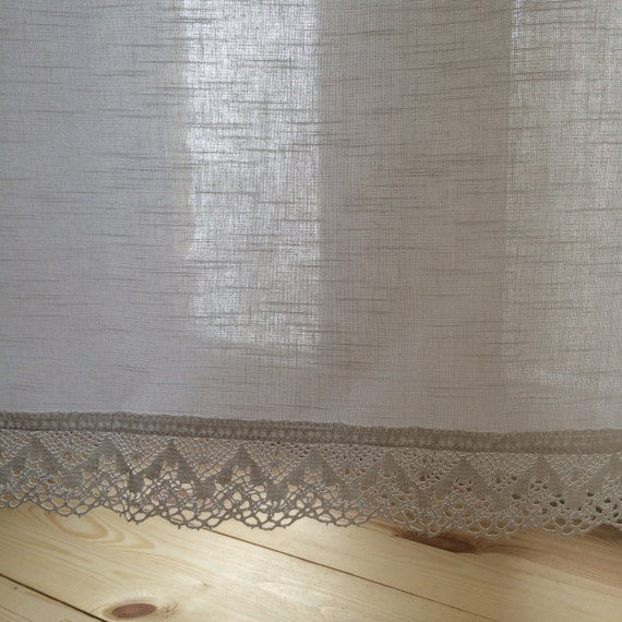 Cotton curtains  Linen-look curtains white cotton Lace Trim Kitchen curtains Valance