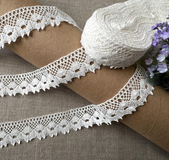 Linen lace trim, Natural white 100% linen ribbon 35mm/1.37inch wide