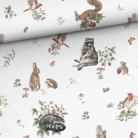 Woodland Animals Forest Berries fabric for sewing and quilting 155 cm wide