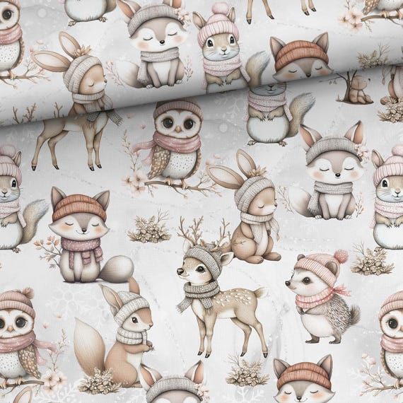 Snowland Animals fabric Baby animals fabric Premium cotton fabric for sewing and quilting 155 cm wide