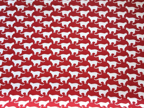 Scandinavian fabric Swedish Cotton canvas fabric Cats / Red - 150 cm (59'') wide