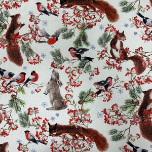 Tablecloth Woodland Scandinavian cotton fabric Digital print Fox Robbin Rabbit Winter woodland print