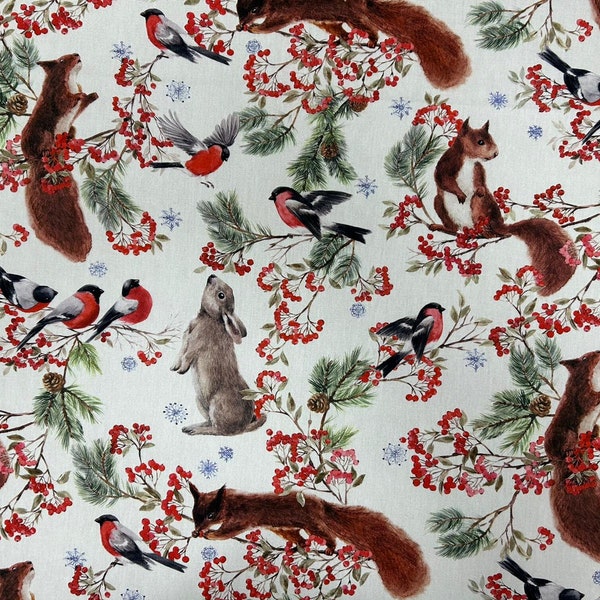 Mantel Woodland Tela de algodón escandinavo Impresión digital Fox Robbin Rabbit Winter woodland print