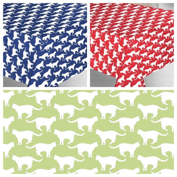 Tablecloth Table runner Cats Red Green or Navy Blue Scandinavian cotton fabric Round Rectangle Oval tablecloth